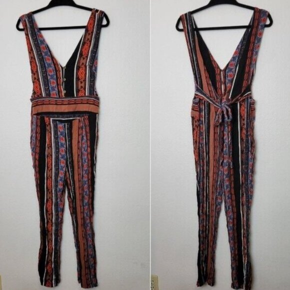 NWOT Free People Sz 10 All Shook Up Sleeveless Printed Tie Back Jumpsuit - Picture 4 of 13